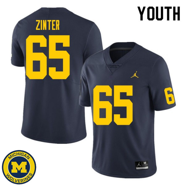 Youth Michigan Wolverines #65 Zak Zinter Navy College Game Jersey